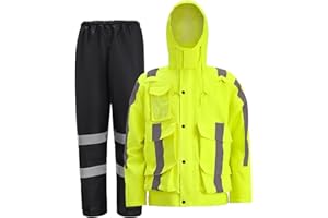 Oumurs 300D Reflective Hi Vis Rain Jacket Safety Rain Suits for Men & Women Class 3 High Visibility Waterproof Rain Jacket