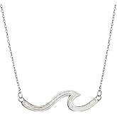 Aloha Jewelry Co. 925 Sterling Silver Single Ocean Wave Necklace Pendant with 16"+2" Adjustable Link Chain, Nickel Free Hypoallergenic for Sensitive Skin, Opal Cubic Zirconia Hammered, with Gift Box