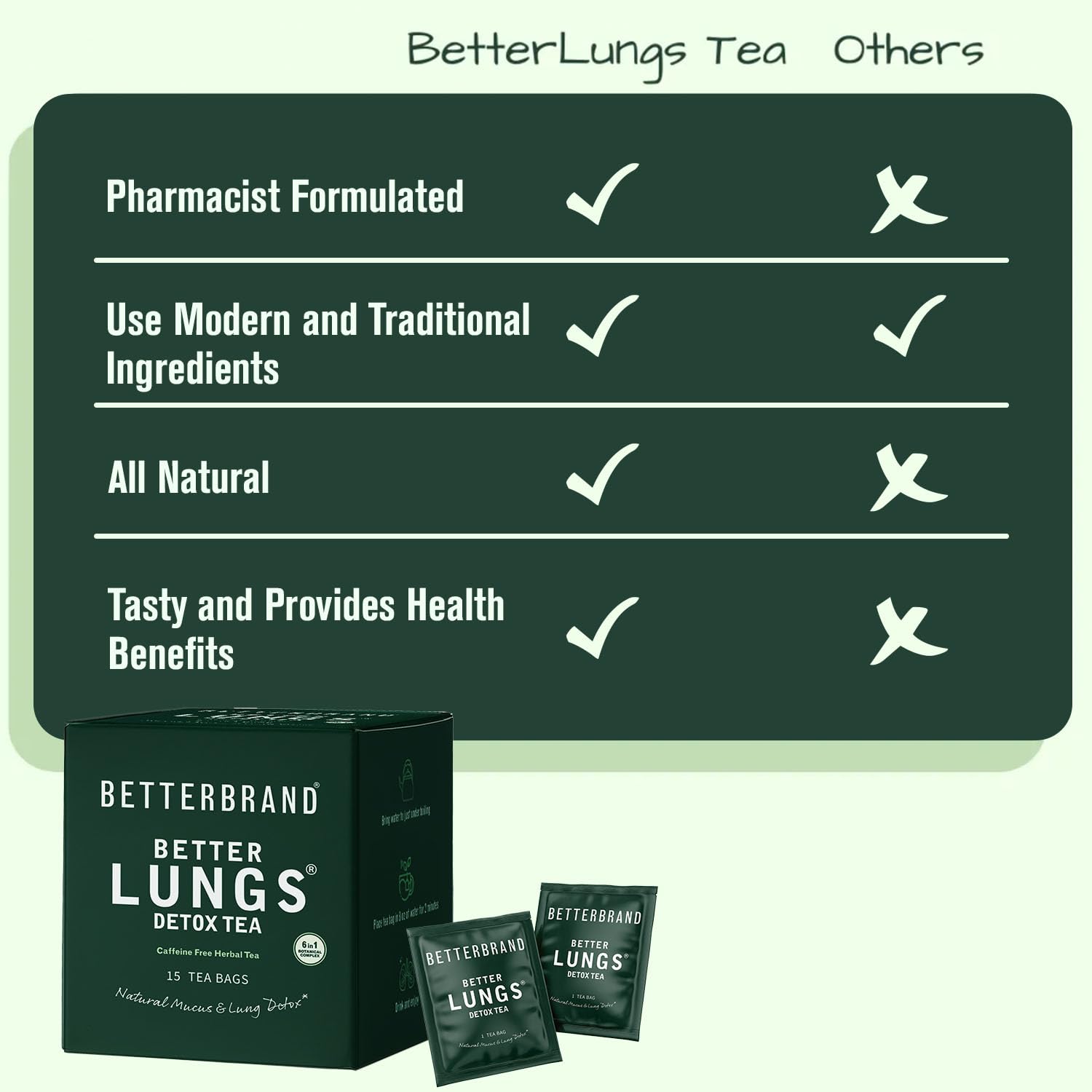 Betterbrand Mullein Tea Bags for Lungs - Herbal Tea | for Respiratory Support | Caffeine-Free | Loose Leaf Blend | with Mullein Leaf Extract | 15 Bags | for Lung Health and Wellness