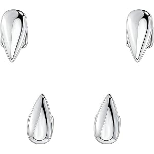 4PCS Smooth Teardrop Fang Grillz for Teeth, Gold Silver Plated Vampire Tooth Caps, Hip Hop Rapper Grillz Jewelry for Men Wome