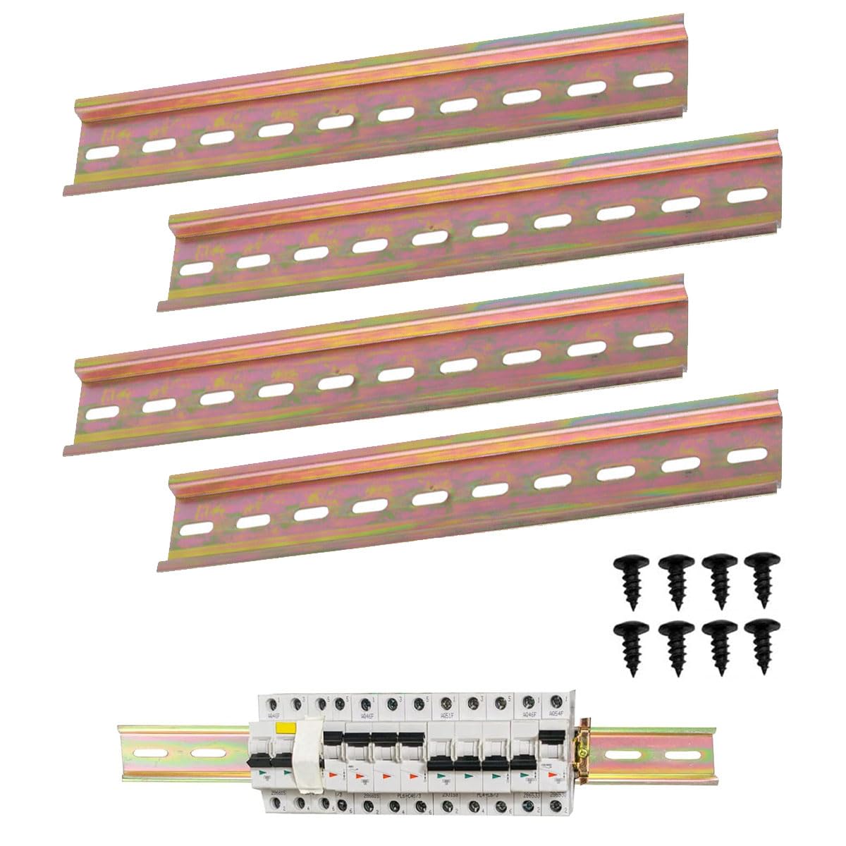 4 Pieces DIN Rail 35 mm, Aluminium DIN Rail, U-Shaped Mount, DIN Rail Mounting, with 8 Pieces Screws, for DIN Rail Terminal Series and Contactor, 35×200 mm