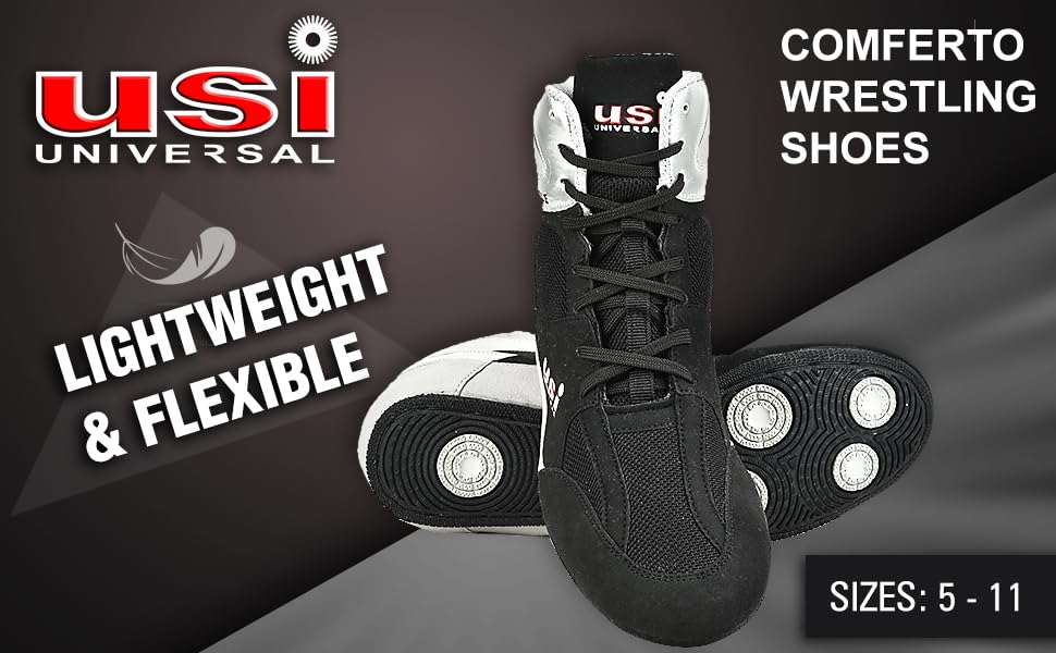 USI UNIVERSAL 701WRG Wrestling Shoes, Comferto Sports Shoes for Wrestlers for Men & Women with Pu Suede, Mesh & Rubber Construction (Black/Grey, Size 8) 4