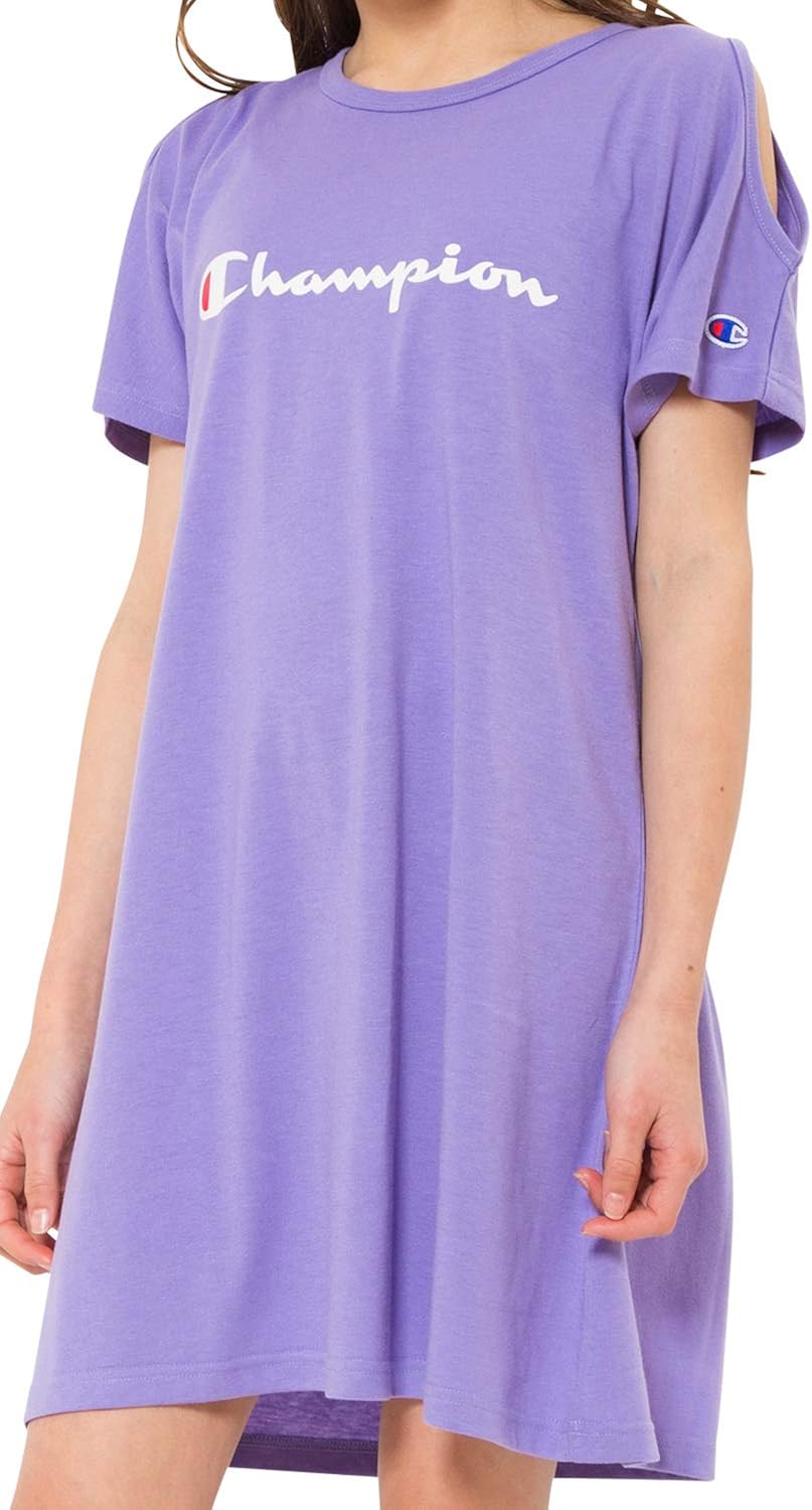 Amazon Champion チャンピオン 子供服 ワンピース 半袖 ワンポイント ラベンダー 150 ワンピース チュニック 通販
