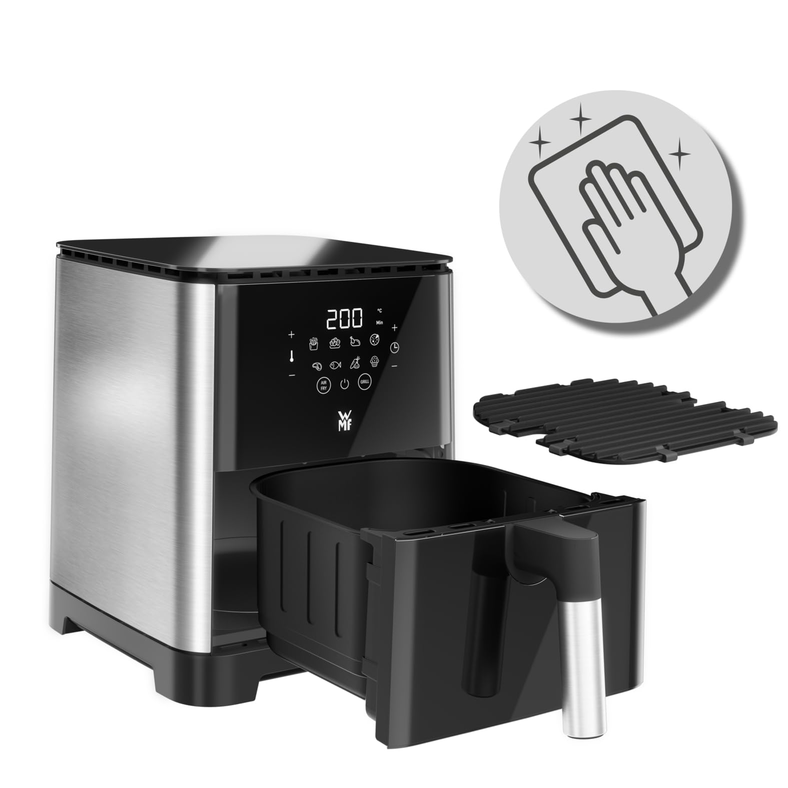 WMF Multi Taste Heißluftfritteuse, Airfryer, 1550 W, 4,6l für 2-4 Personen, gesundes Frittieren, Dörren, Grillen, Heissluftfriteuse mit 8 Programmen, 4,6 LIter Air Fryer, schwarz 3