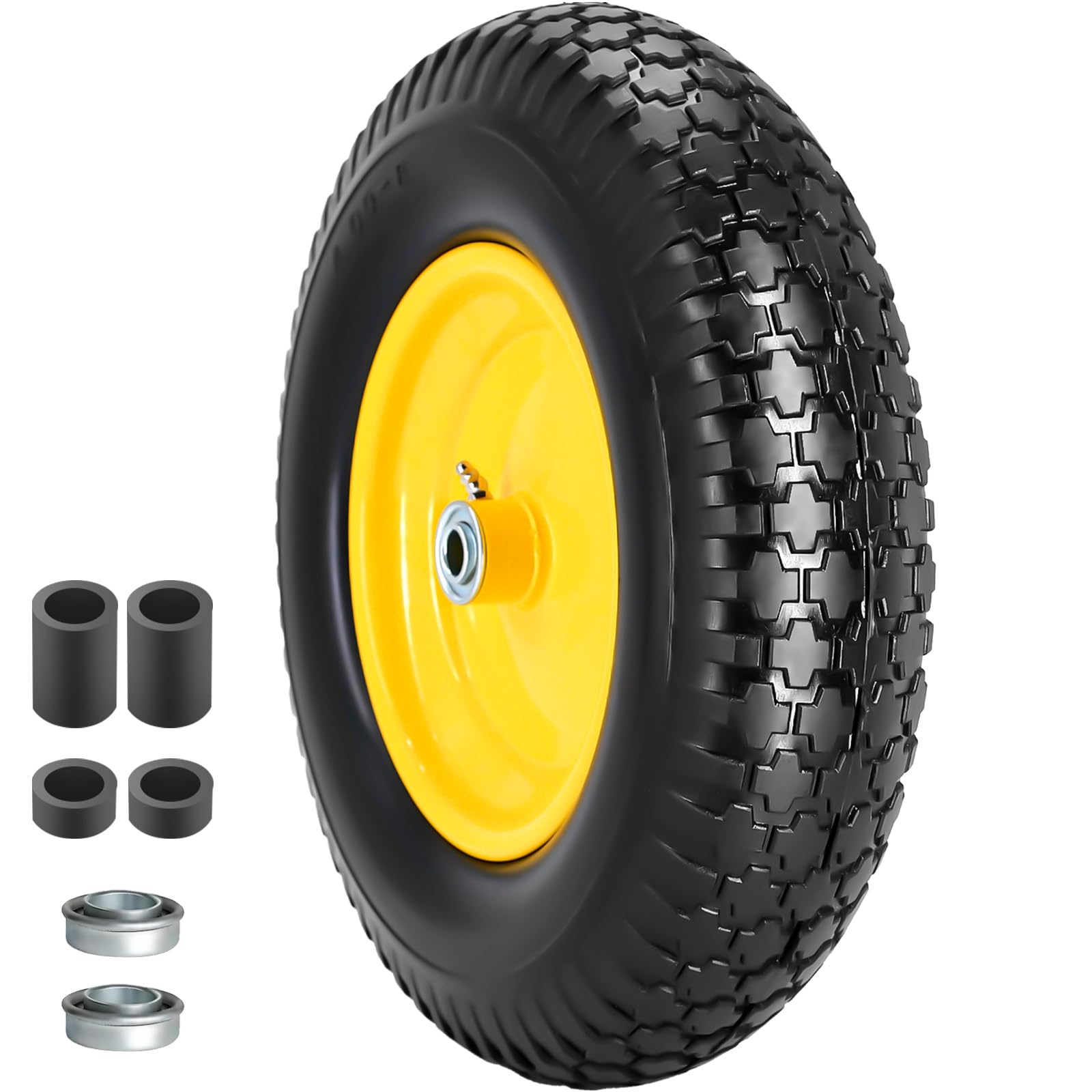 Photo 1 of 16" 4.80/4.00-8" Flat-Free Solid Wheelbarrow Wheel and Tire, 3"-7"Centered Hub with 5/8"&3/4" Bearings for Wheelbarrows Utility Cart Lawn Dollies