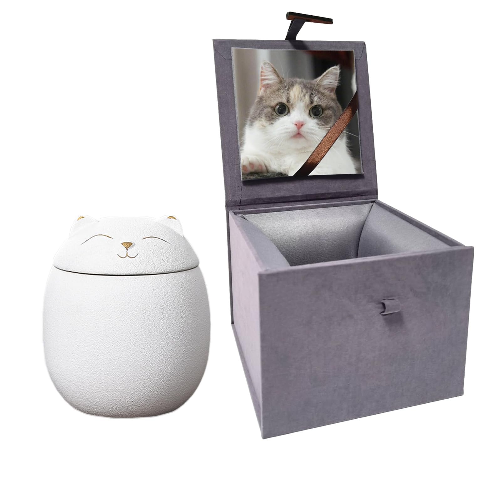 Matte Ceramic Cat Ashes Urn - Handicrafted Keepsake Memorial Gift, White, S