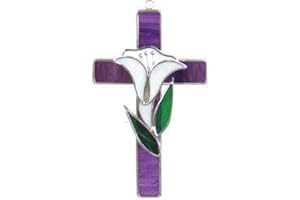 Stained Glass Cross with Lily - Purple (Grape) Glass