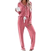 Aamikast Women's Pajama Sets Long Sleeve Button Down Sleepwear Nightwear Soft Pjs Lounge Sets
