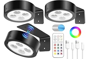 Galizey Picture Lights for Wall - Rechargeable Battery Operated Poster Lights with Remote - 13 RGB Color Magnetic Painting Light for Pictures Photo Frame Portrait, Dimmable & Timer (Black, 3 Pack)