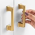 ASKANO 3 Inch Hole Centers, Brushed Gold Stepped Kitchen Cabinet Pull Handle ZP2206 | Pack of 10, Solid Hardware for Drawer, Dresser, Bathroom, Vanity, Furniture Door, Cupboard, Bedroom, 3"