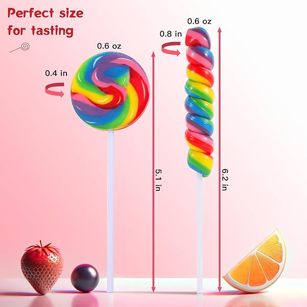 BIG SIZE! 24 PACK TWISTY LOLLIPOP, SWIRL LOLLIPOP, RAINBOW TWIST AND SWIRL LOLLIPOPS INDIVIDUALLY WRAPPED BULK, KID’S LOLLIPOPS CANDY FOR BIRTHDAY, NET 17G MIXED FRUIT FLAVOR