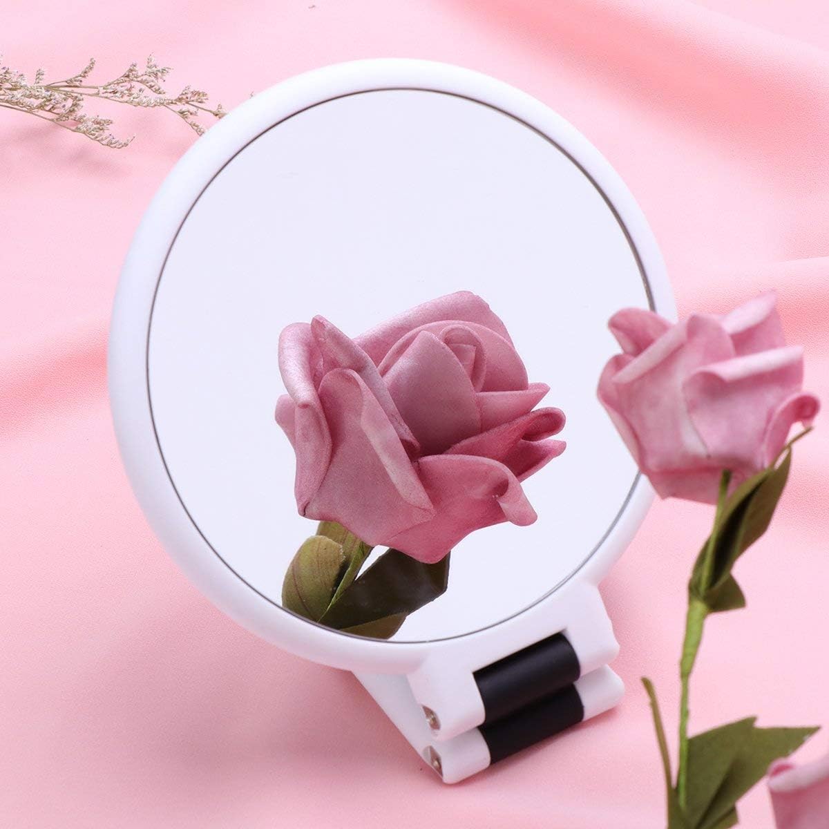 10x 1x Double Sided Magnifying Hand Mirror, Handheld Mirror Hand Held Mirror with Folding Handle, Travel Makeup Mirror with 10x Magnification, Vanity Round Makeup Mirror with Stand (White) : Beauty