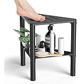 Shower Stool for Shaving Legs, Shower Step Stool for Inside Shower, Non-Slip Spa Shower Foot Rest, Corner Bathroom Bench Bath Seat with Storage Shelf for Small Shower Spaces, Rustproof & Waterproof