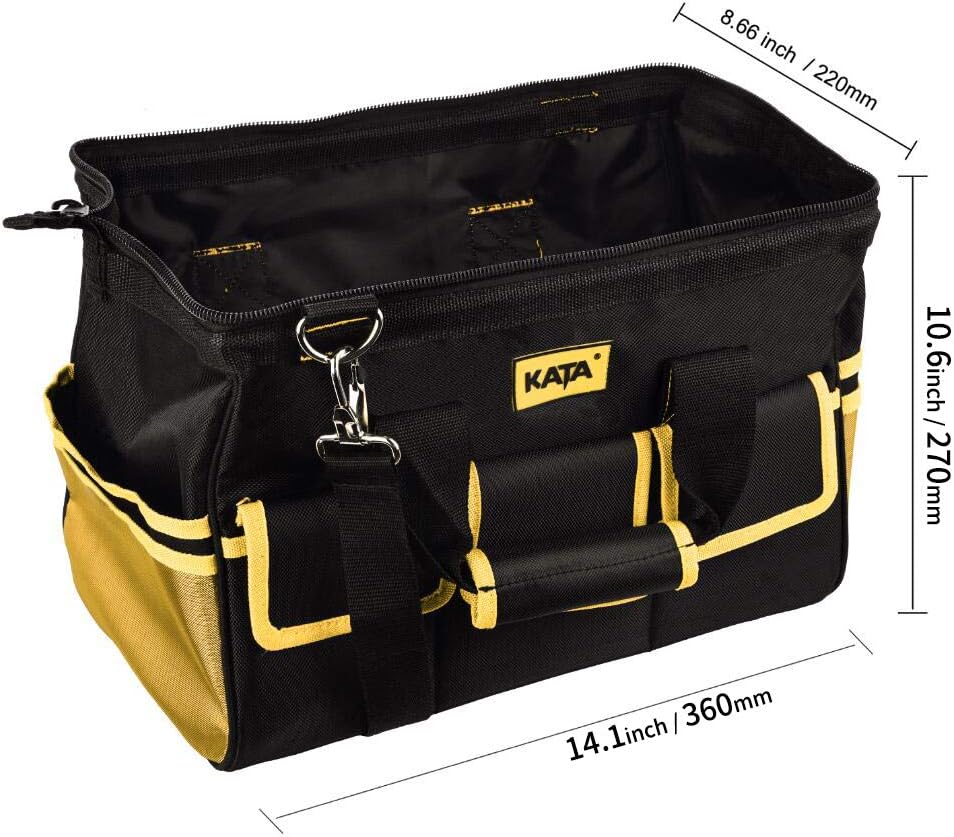 KATA 16 Inch Heavy Duty Tool Bag with Wide Mouth for Tool Storage, Carrier and Organizer, Bag for Tools, Yellow - - 