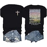 Women's Christian Bible Verse Graphic T Shirts Vintage Jesus Faith Pray Cross Print Tees Crewneck 2 Sided Tops