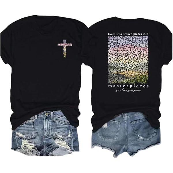 Camiseta Mujer Grateful With Cross – Algodón 100%, Cruz Cristiana, Católica, Manga Corta, Hecha En USA