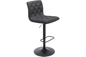 Brage Living Tufted Fabric Bar Stool, Adjustable Swivel Counter Height Barstool with Back, Upholstered Armless Airlift Bar Chair for Kitchen Dining Cafe, 1 pc (Charcoal Black, Black Base)