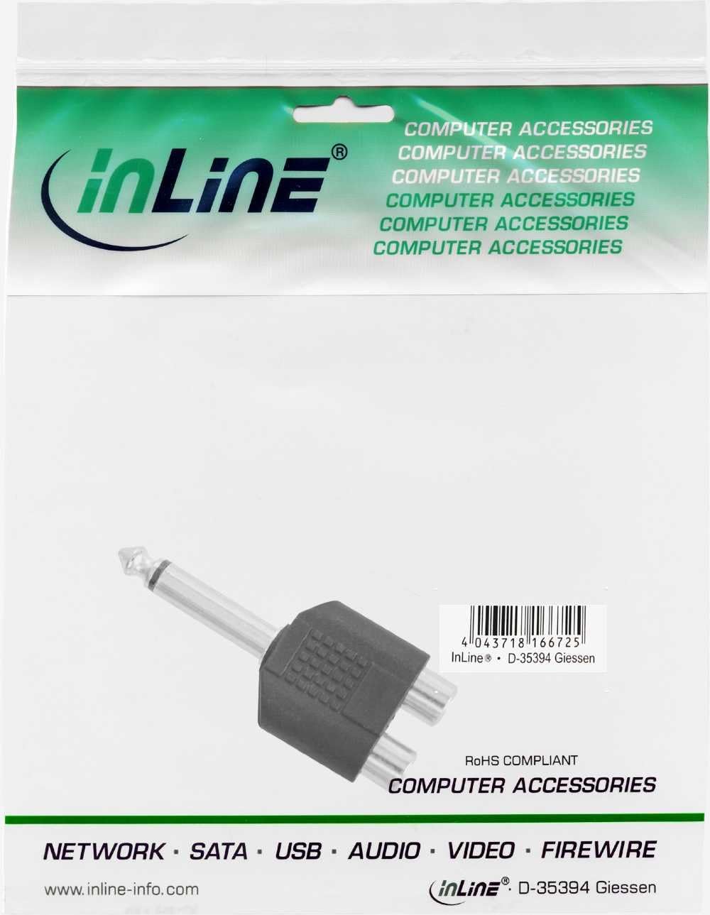 InLine 99339 Audio Adapter, 6.3 mm Jack Plug to 2x RCA Female, Mono, black - Image 3