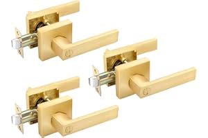 EHOMEWARE 3 Pack Door Handles Privacy Door Lever Set Interior Door Handles Knobs, Left/Right Handing, Door Handle Lock in Satin Brass Finish, Heavy Duty Constructions