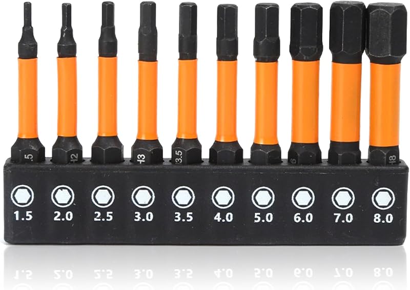 TakFree Hex Allen Key Drill Bit Set 10 pcs S2 Steel 50mm Magnetic H1.5-H8