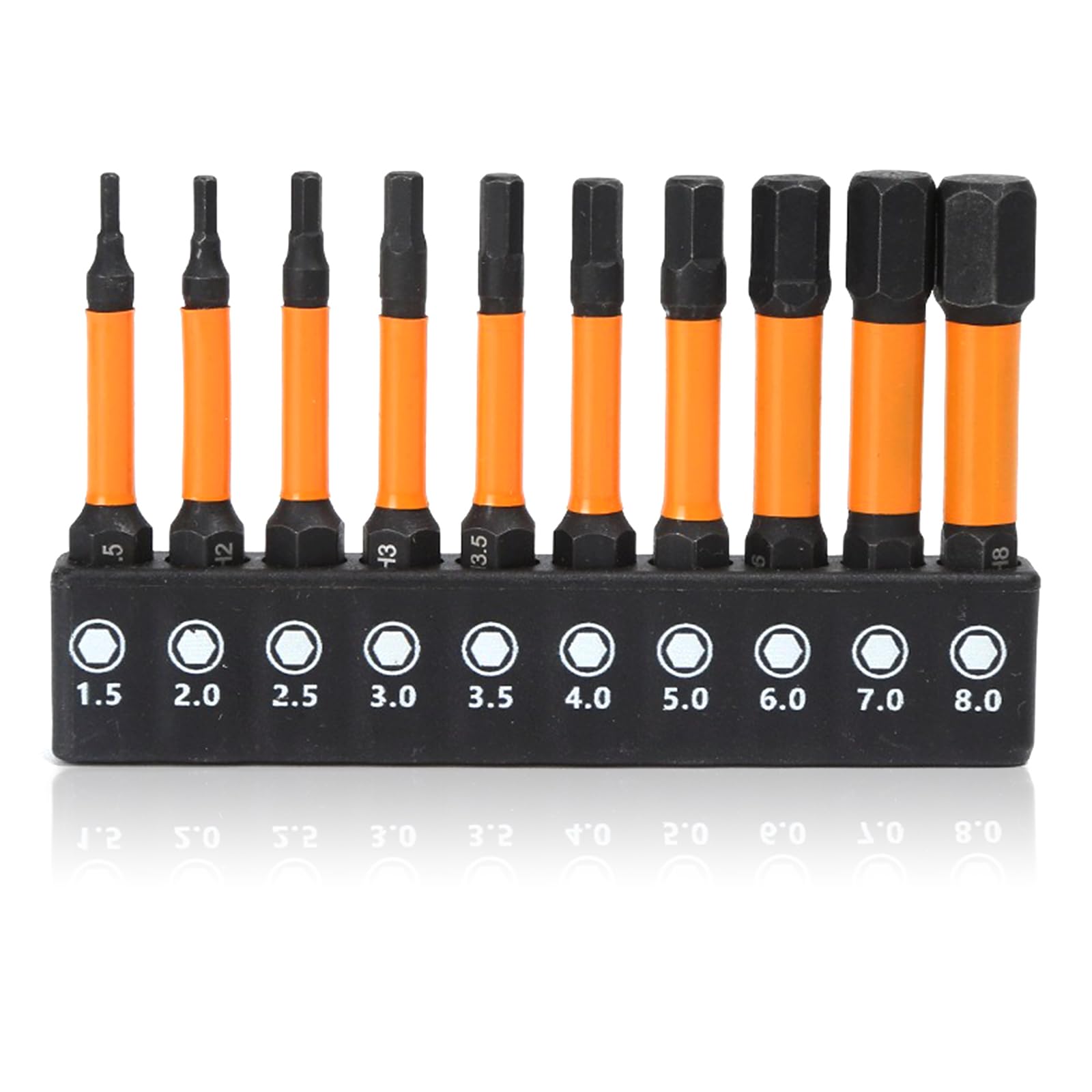Hex Allen Key Drill Bit Set, 10 Pcs Impact Screwdriver Driver Bits S2 Steel 50mm Length Magnetic Allen Wrench H1.5-H8