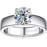 PROSTORY 2CT Solitare Moissanite Engagement Ring D Color VVS1 Clarity Anniversary Rings 925 Sterling Silver 4 Prong Moissanite Ring for Women or Wife Gifts