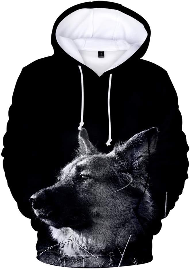 MFFACAI German Shepherd Hoodie, men/women/girl/boy 3D printed sweatshirts, long sleeve sweater dog round neck sweater coat hoodie with large bag