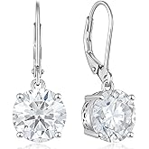YL Solitaire Round/Heart/Square Dangle Drop Earrings for Women 925 Sterling Silver Moissanite Leverback Jewelry(D Color VVS1)
