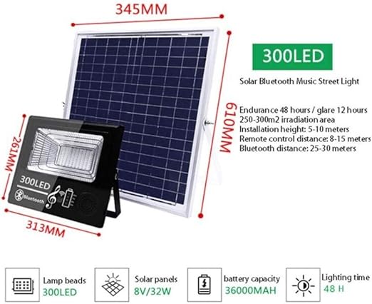 Foco Proyector Solar Exterior,Luz De Inundación Altavoz Bluetooth ...