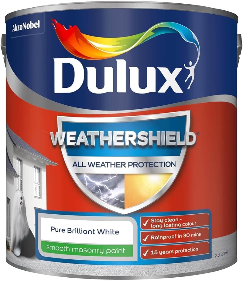 Dulux Weathershield Smooth Masonry Paint Pure Brilliant White 2.5L
