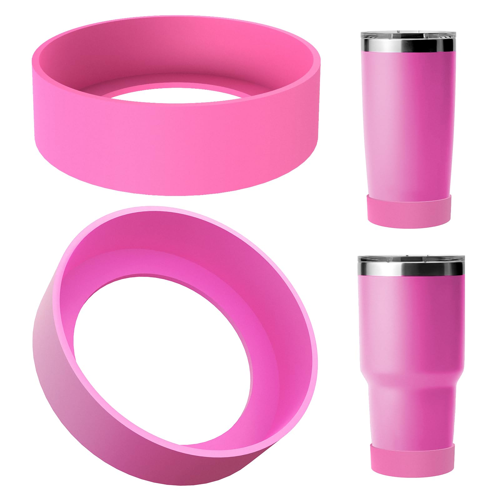 Linkidea 2 Pack Water Bottle Boot Compatible with YETI Tumbler 20oz/30oz, Travel Mug 20oz/30oz, Silicone Anti-Slip Waterbottle Bottom Sleeve Cover Protector (Pink)