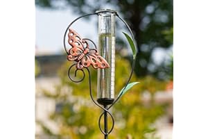Venniy Butterfly Rain Gauge with 7 Inch Glass Tube,Rain Gauge Outdoor for Measuring Precipitation,Decorative Rain Gauge for Garden Yard
