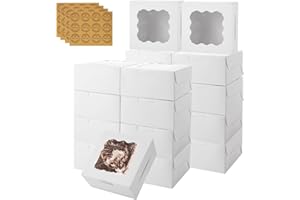 QTLCOHD 100 Pack White 6x6x3 Inch Bakery Boxes with Window for Dessert, Cupcakes, Pastries, Cookies, Strawberries