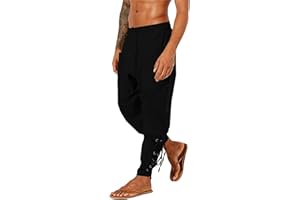LVCBLMens Renaissance Pants Harem Pirate Pants Lace Up Medieval Pants Viking Trousers