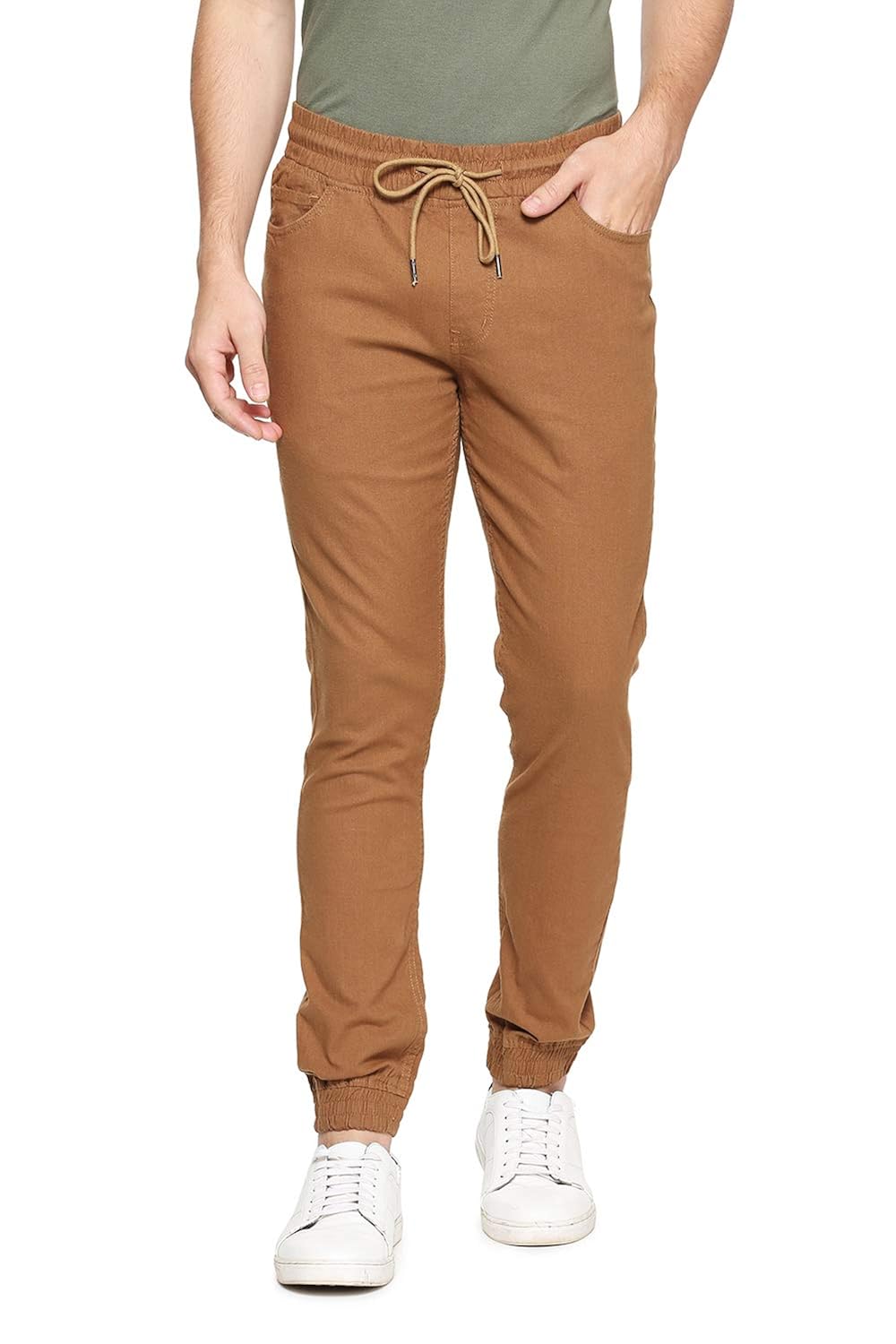 Buy People Men's Relaxed Fit Joggers (P1C205518SJG621_Dk Khaki_32W x