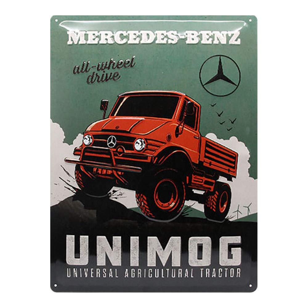 Nostalgic-Art Retro Tin Sign – Mercedes-Benz – Unimog – Gift idea for car accessoires fans, Metal Plaque, Vintage design for decoration, 30 x 40 cm