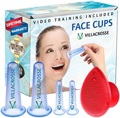 Silicone Face Cupping Set for Eye &amp; Face - Facial Suction Cup Set w/Soft Face Cleansing Massage Brush &amp; Video Training - Facial Cupping Set Silicone &amp; Face Cupping Therapy Sets, Sky Blue