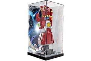 NAOCARD Acrylic Display Case for ( Lego Nano Gauntlet 76223 Hand Glove) Building Block Model, Customized Decorative Clear Box, Clear Acrylic Plate with Base & Painted Background-7.5*7.5*14.5 inches