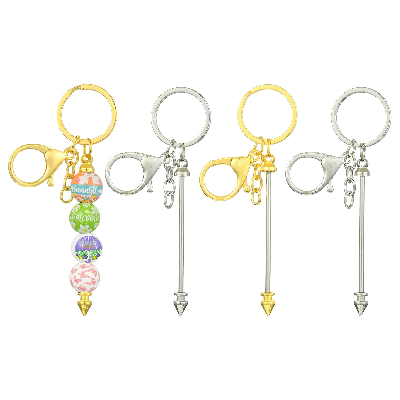 Stiesy 4Pcs 2 Colours Beadable Keychain Bar Beadable Blanks DIY Bead Bar Keychain Kit with Lobster Clasps for DIY Keychain Making Supplies