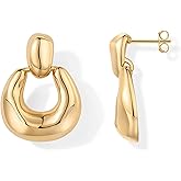 PAVOI 14K Gold Plated Door Knocker Statement Earrings for Women - Chunky Gold Earrings for Women - Trendy Mixed Metals Bold Knot Drop Dangle Jewelry