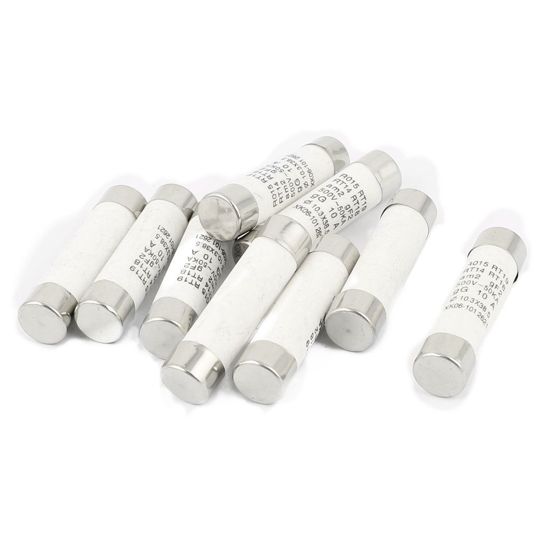 Sourcingmap 9Pcs AC 500V 10A RO15 RT18 RT14 10x38mm Fast Blow Cylindrical Ceramic Tube Fuses