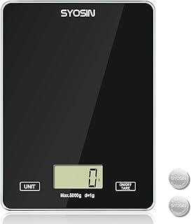 SYOSIN Küchenwaage Digitalwaage mit gehärtetem Glas LCD-Anzeige elektronische Waage Lebensmittel Waage Mit gehärtetem Glas Kochen und backen bis zu 5000g/ 1-g-genau