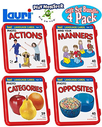 Lauri Language Cards Actions, Manners, Categories & Opposites Learning Flash Cards Gift Set Bundle - 4 Pack