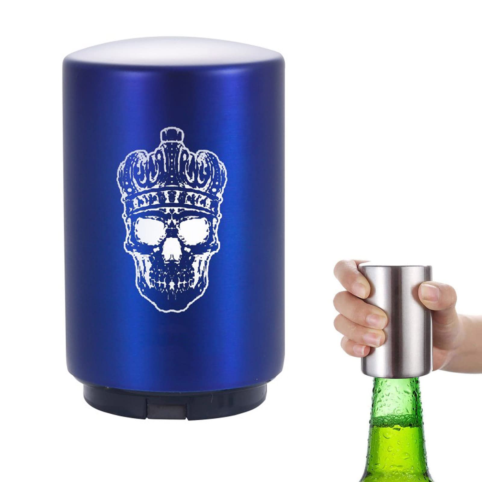 Magnetic Bottle Opener,Stainless Beer Bottle Cap Opener Push Down Automatic Beer Bottle Openers Magnetic,Beer Gifts for Men,Kitchen Gadgets. (Blue Flower) — image 1