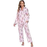 RONGTAI Womens Pajama Sets Button Down Long Sleeve Lapel Shirt with Pocket Matching Pj Pants Two Piece Loungewear Set