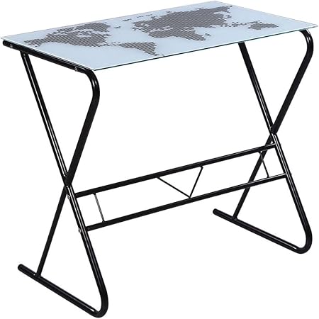 Vidaxl Bureau En Verre A Motif De Carte Du Monde Cadre En Fer Table D Ordinateur Amazon Fr Animalerie