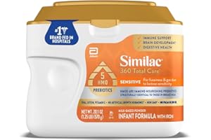 Similac 360 Total Care Sensitive Infant Formula for Fussiness & Gas Due to Lactose Sensitivity, Has 5 HMO Prebiotics, Baby Formula Powder, 20.1-oz Tub