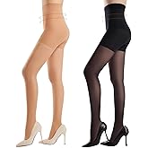 Yilanmy Women's Control Top Pantyhose Sheer Tights 30D High Waist Tummy Control Pantyhose 2 Pairs