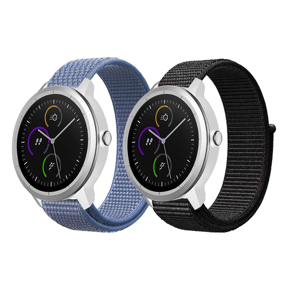 Niboow 20mm Strap for Garmin Vivoactive 6/Vivoactive 5/Vivoactive 3 music/Forerunner 165 Music, Nylon Soft Watch Band for Garmin Venu Sq 2/Venu 2 Plus/Sq 2 Music/Venu Sq/Venu Sq Music - Black + Blue — image 1