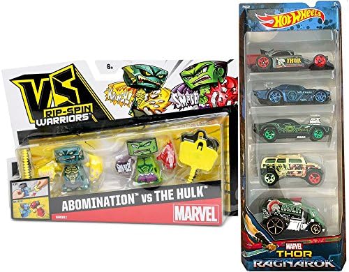 Thor Ragnarok Hot Wheels Heroes 5-pack &amp; Marvel Avengers Rip-Spin Warriors - Abomination vs. Hulk Game &amp; Comics car Collection Hulk / Valkyrie / Hela / Thor &amp; Hulk Truck Set